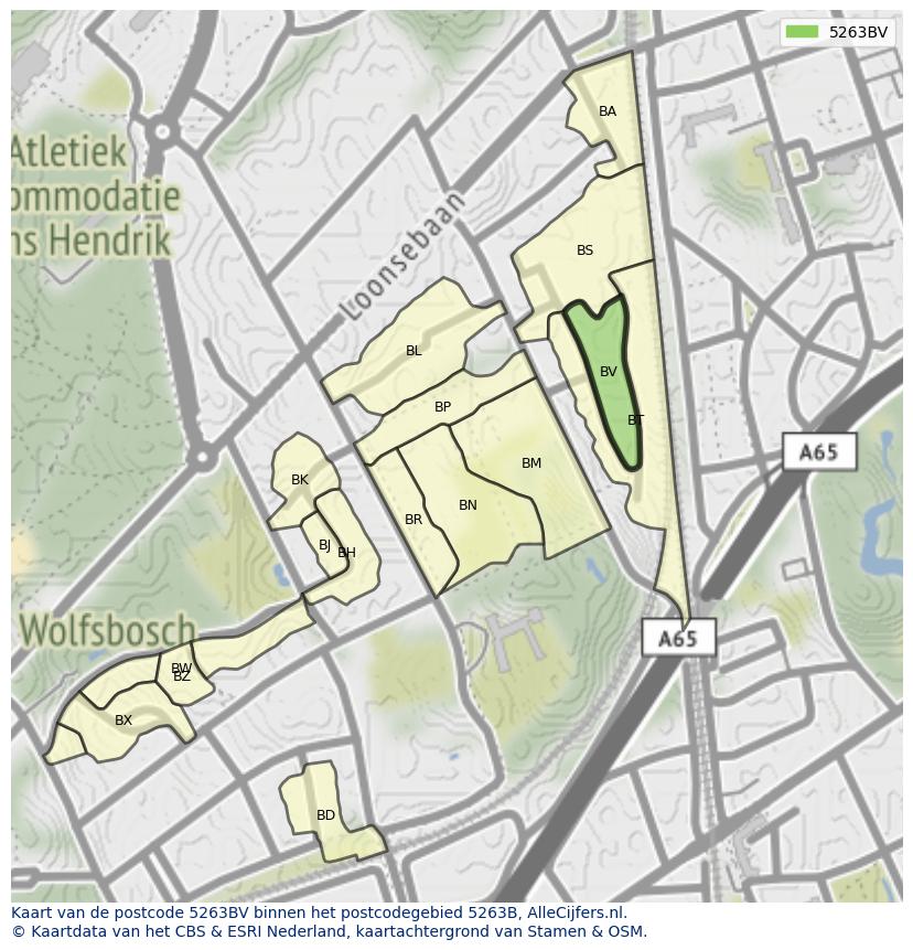 Afbeelding van het postcodegebied 5263 BV op de kaart.