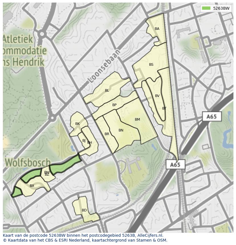 Afbeelding van het postcodegebied 5263 BW op de kaart.