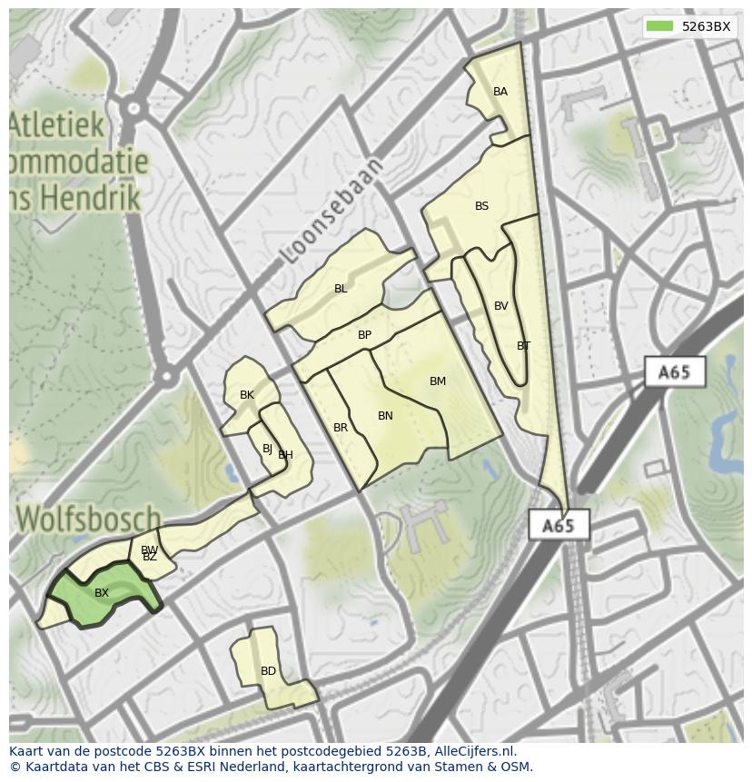 Afbeelding van het postcodegebied 5263 BX op de kaart.
