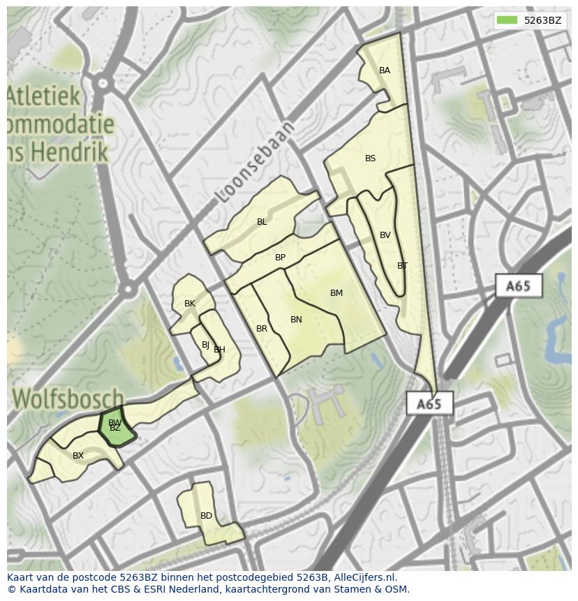 Afbeelding van het postcodegebied 5263 BZ op de kaart.