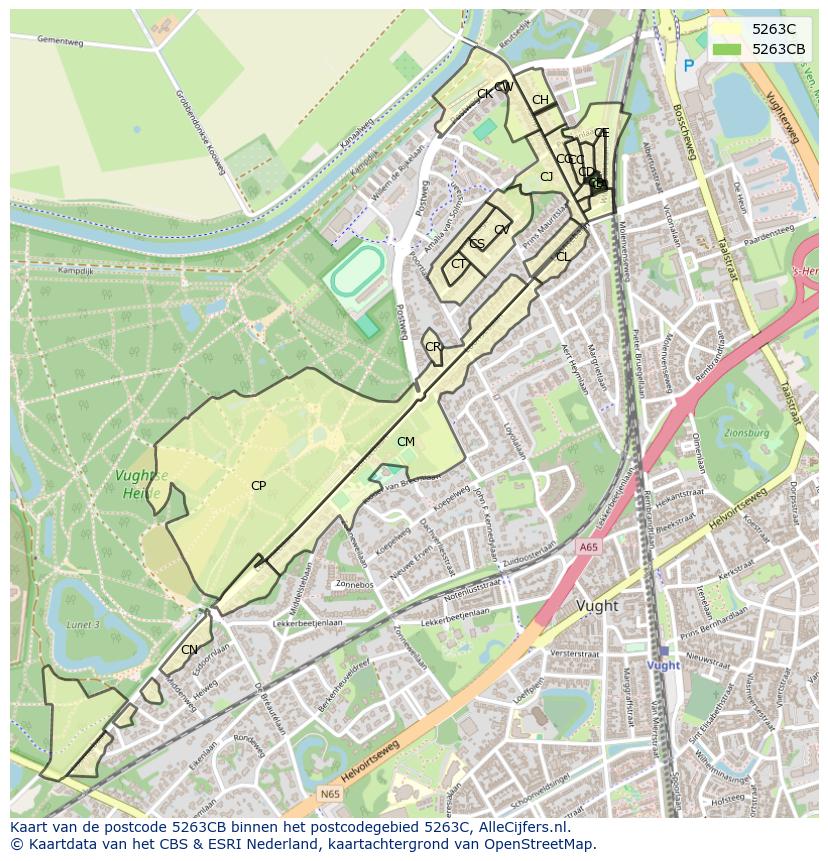 Afbeelding van het postcodegebied 5263 CB op de kaart.