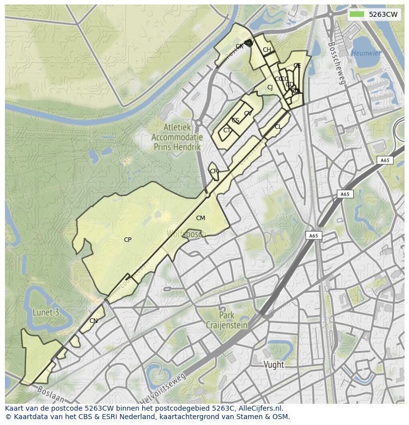 Afbeelding van het postcodegebied 5263 CW op de kaart.