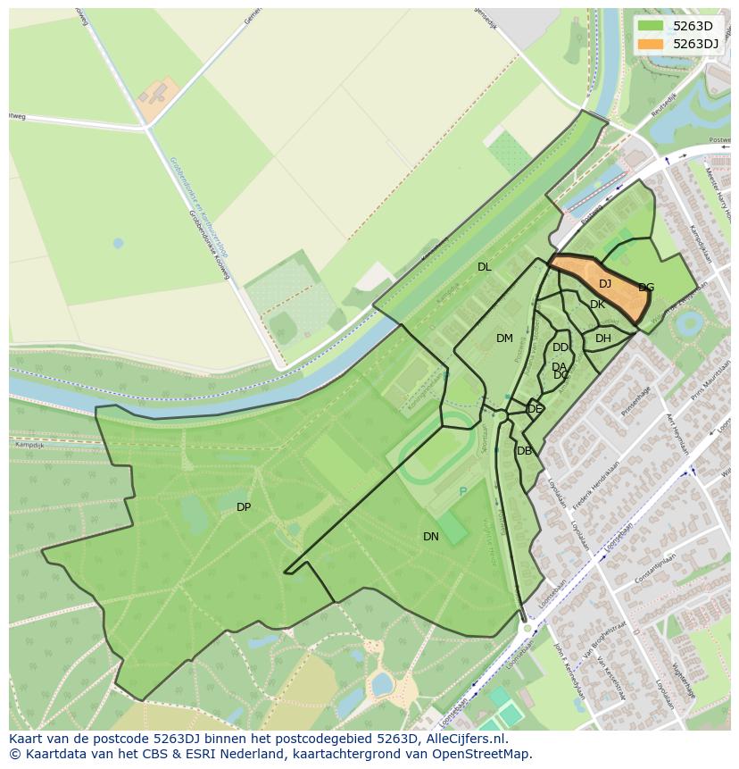 Afbeelding van het postcodegebied 5263 DJ op de kaart.