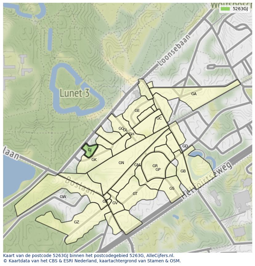 Afbeelding van het postcodegebied 5263 GJ op de kaart.