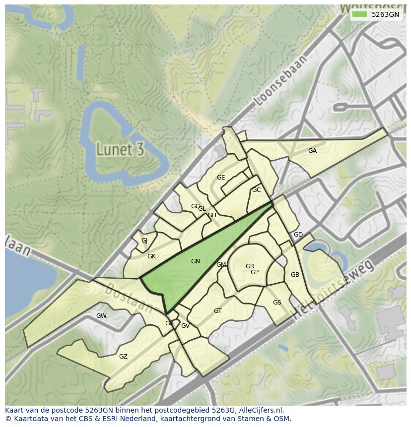 Afbeelding van het postcodegebied 5263 GN op de kaart.