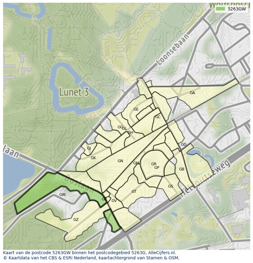 Afbeelding van het postcodegebied 5263 GW op de kaart.
