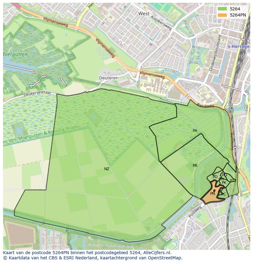 Afbeelding van het postcodegebied 5264 PN op de kaart.