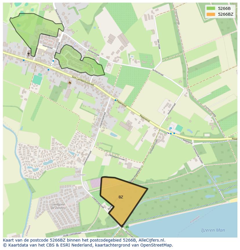 Afbeelding van het postcodegebied 5266 BZ op de kaart.