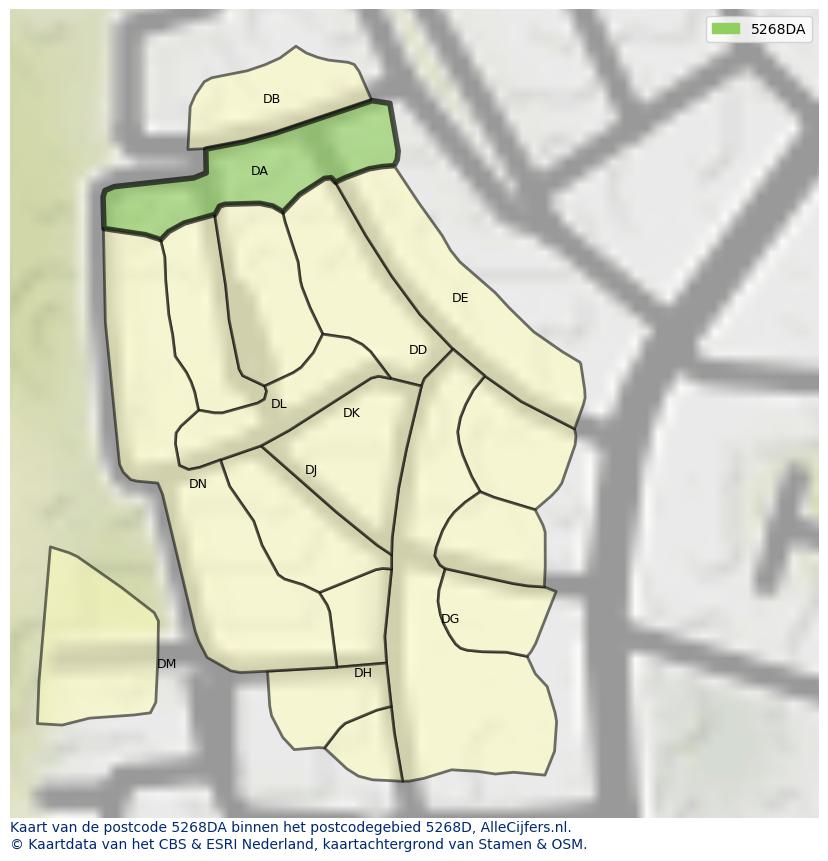 Afbeelding van het postcodegebied 5268 DA op de kaart.