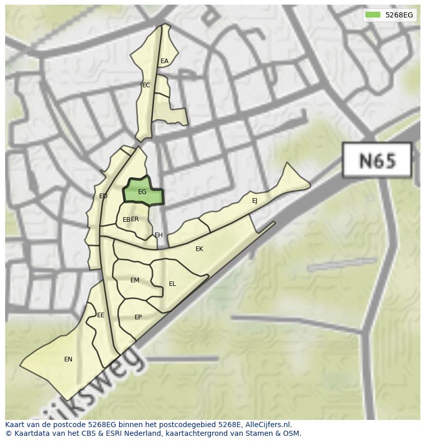 Afbeelding van het postcodegebied 5268 EG op de kaart.