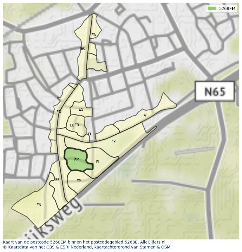 Afbeelding van het postcodegebied 5268 EM op de kaart.