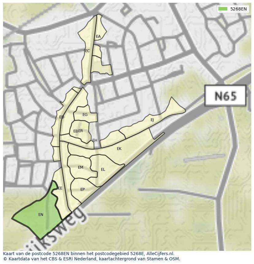 Afbeelding van het postcodegebied 5268 EN op de kaart.
