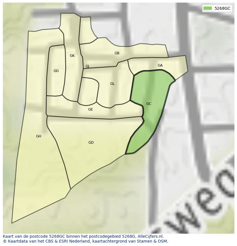 Afbeelding van het postcodegebied 5268 GC op de kaart.