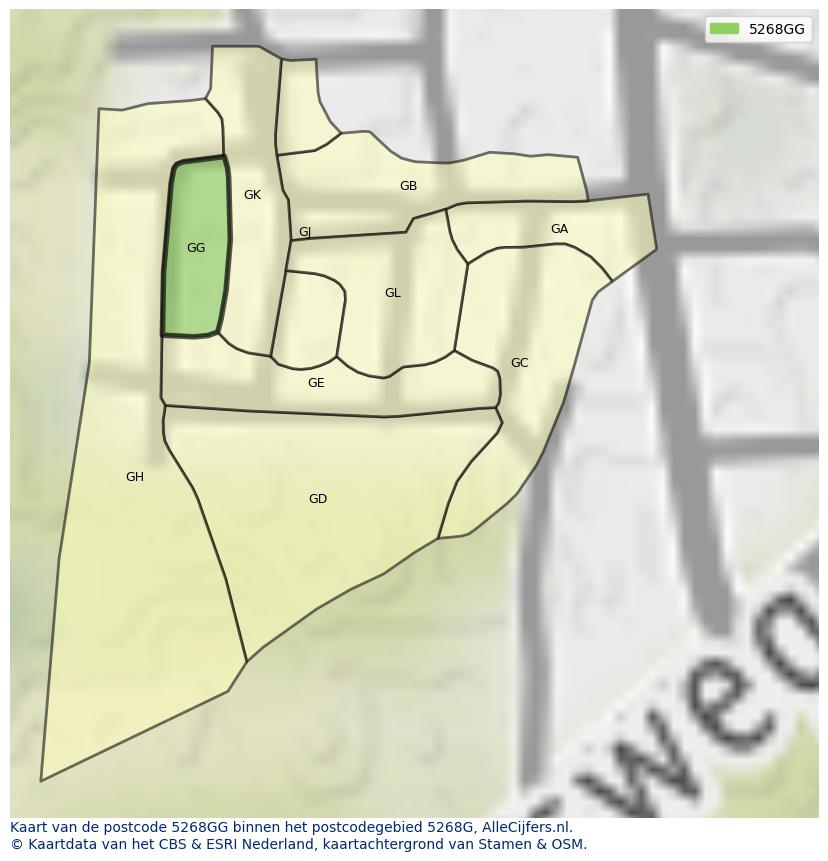 Afbeelding van het postcodegebied 5268 GG op de kaart.
