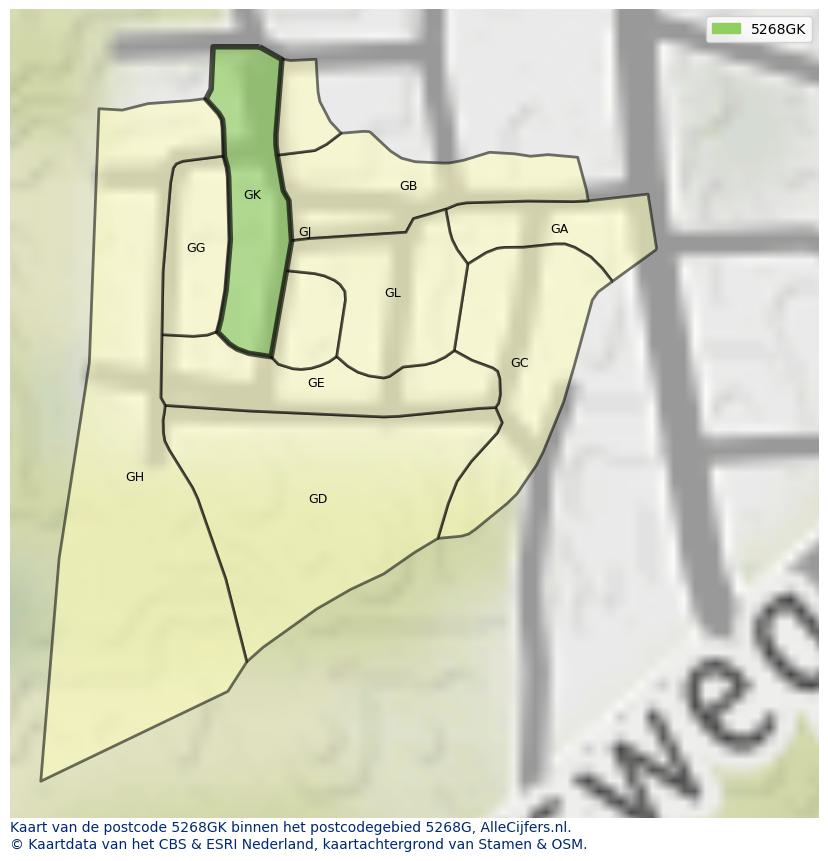 Afbeelding van het postcodegebied 5268 GK op de kaart.
