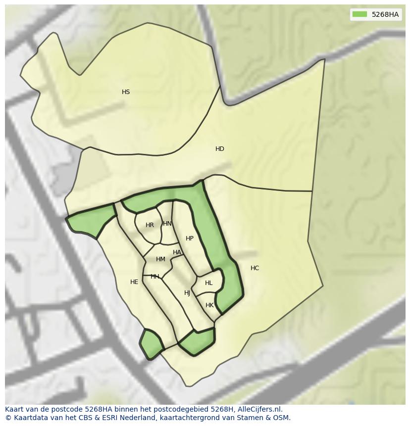 Afbeelding van het postcodegebied 5268 HA op de kaart.