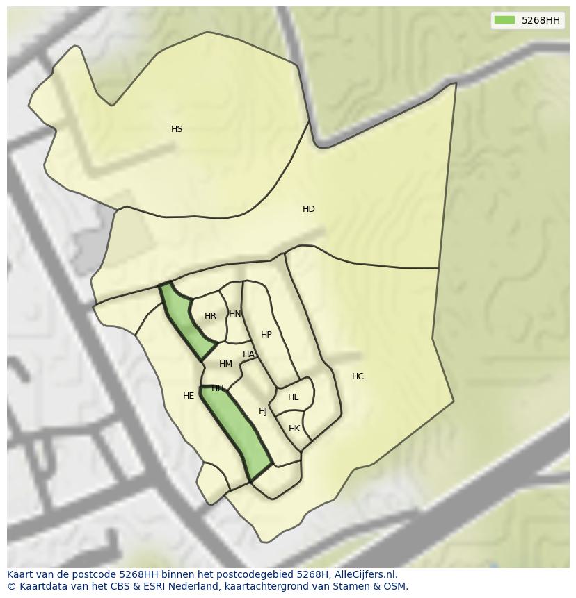 Afbeelding van het postcodegebied 5268 HH op de kaart.