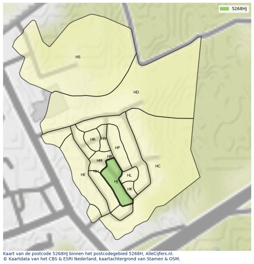 Afbeelding van het postcodegebied 5268 HJ op de kaart.