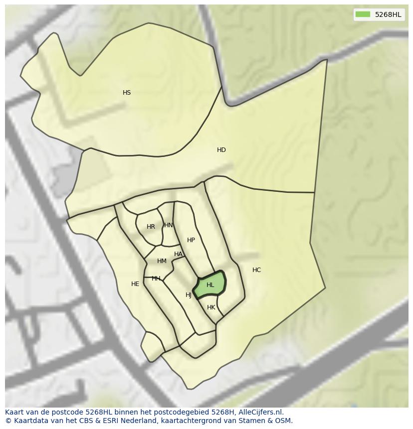 Afbeelding van het postcodegebied 5268 HL op de kaart.