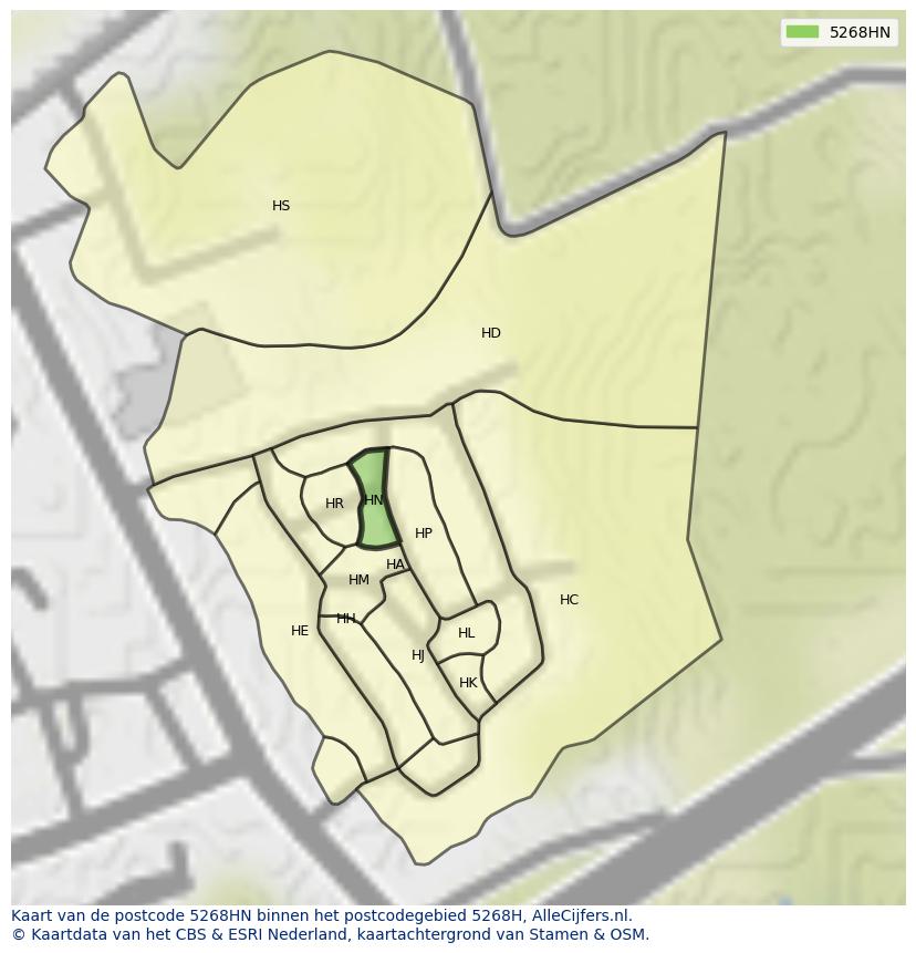 Afbeelding van het postcodegebied 5268 HN op de kaart.