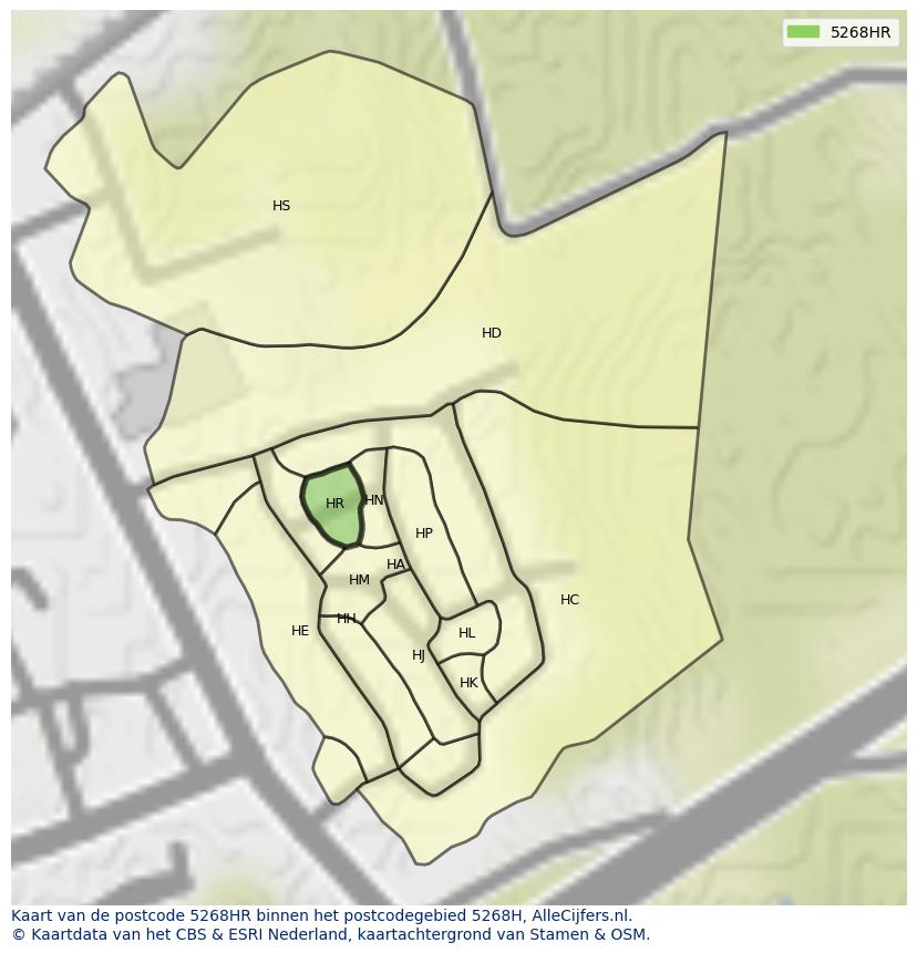 Afbeelding van het postcodegebied 5268 HR op de kaart.