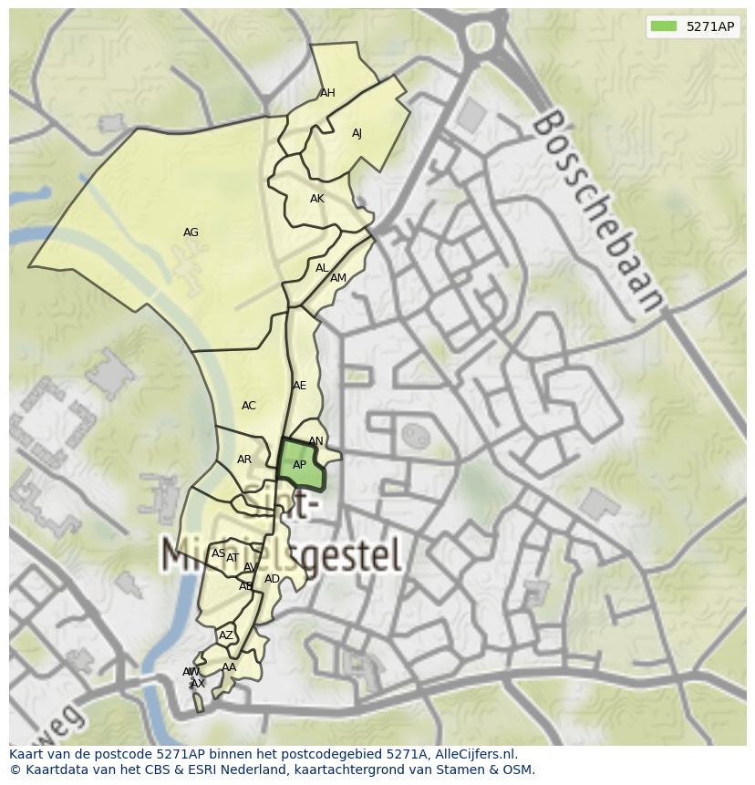 Afbeelding van het postcodegebied 5271 AP op de kaart.