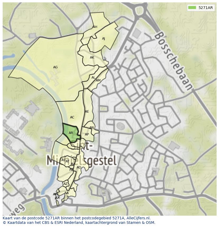 Afbeelding van het postcodegebied 5271 AR op de kaart.