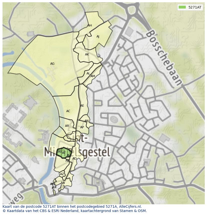 Afbeelding van het postcodegebied 5271 AT op de kaart.