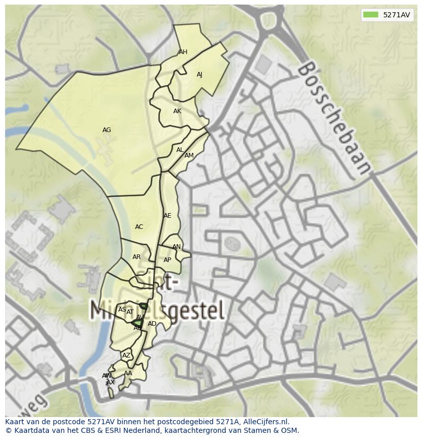 Afbeelding van het postcodegebied 5271 AV op de kaart.