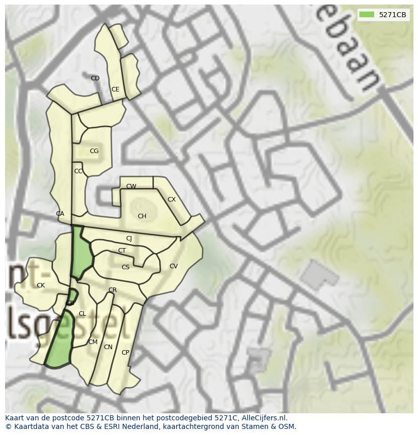 Afbeelding van het postcodegebied 5271 CB op de kaart.