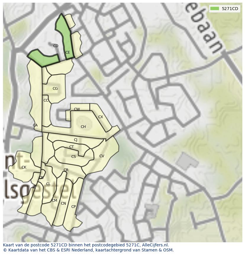 Afbeelding van het postcodegebied 5271 CD op de kaart.