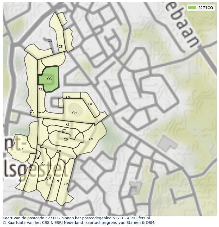 Afbeelding van het postcodegebied 5271 CG op de kaart.