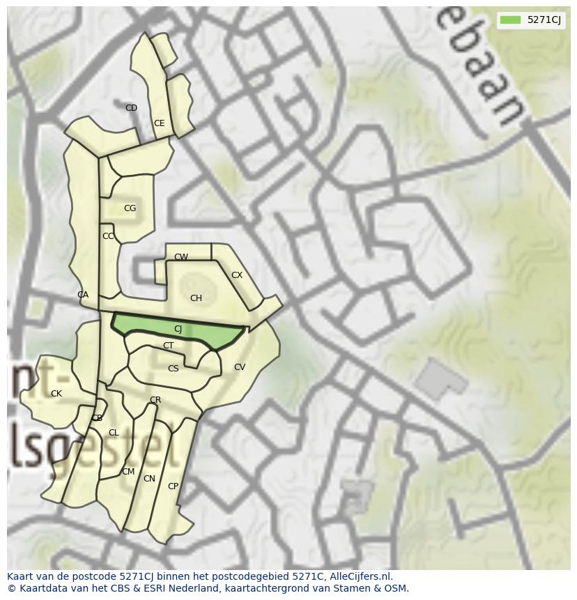 Afbeelding van het postcodegebied 5271 CJ op de kaart.