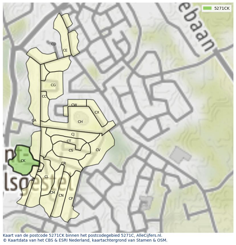Afbeelding van het postcodegebied 5271 CK op de kaart.