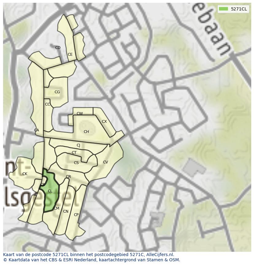 Afbeelding van het postcodegebied 5271 CL op de kaart.