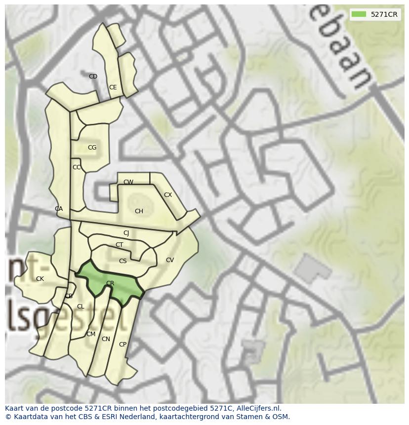 Afbeelding van het postcodegebied 5271 CR op de kaart.