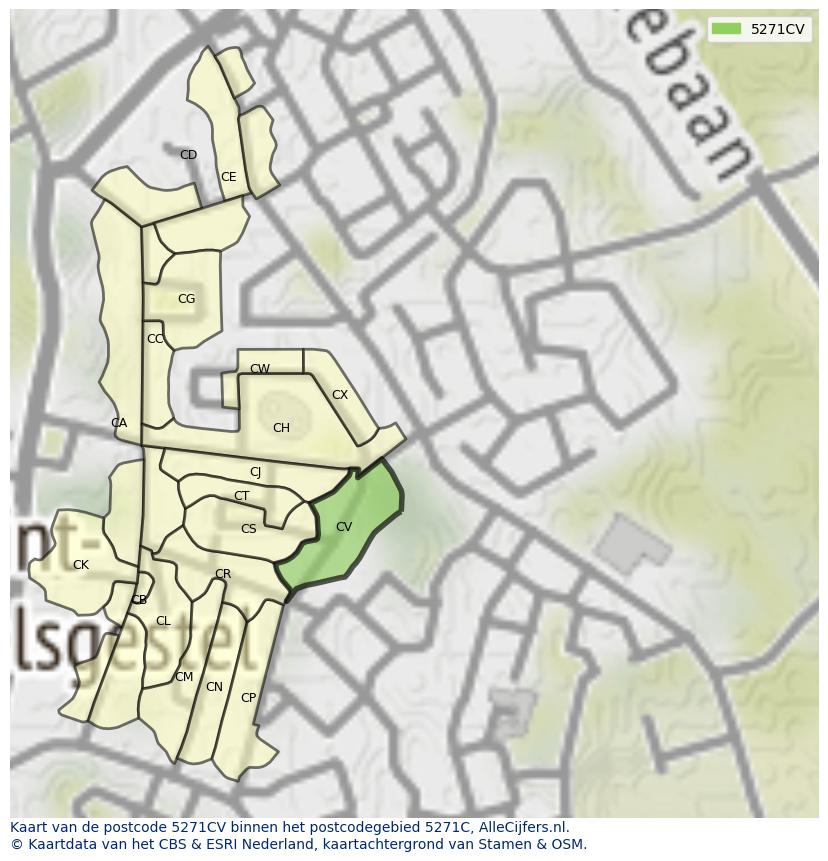 Afbeelding van het postcodegebied 5271 CV op de kaart.