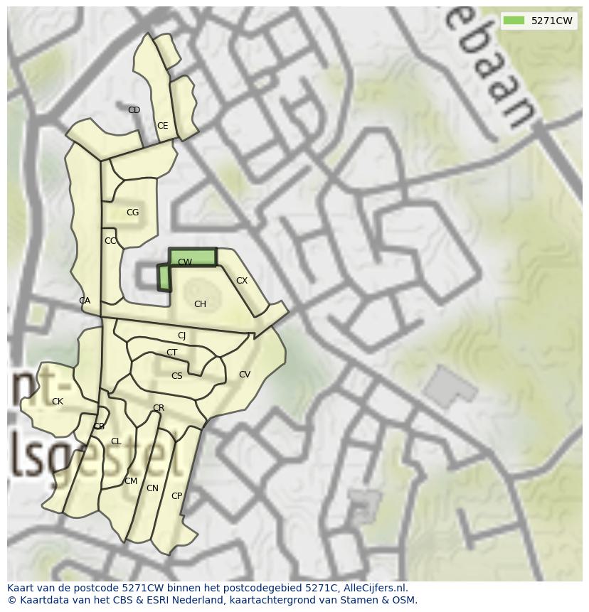 Afbeelding van het postcodegebied 5271 CW op de kaart.
