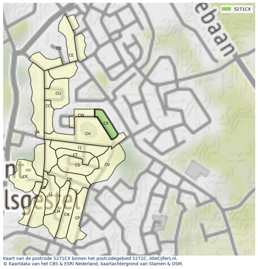 Afbeelding van het postcodegebied 5271 CX op de kaart.