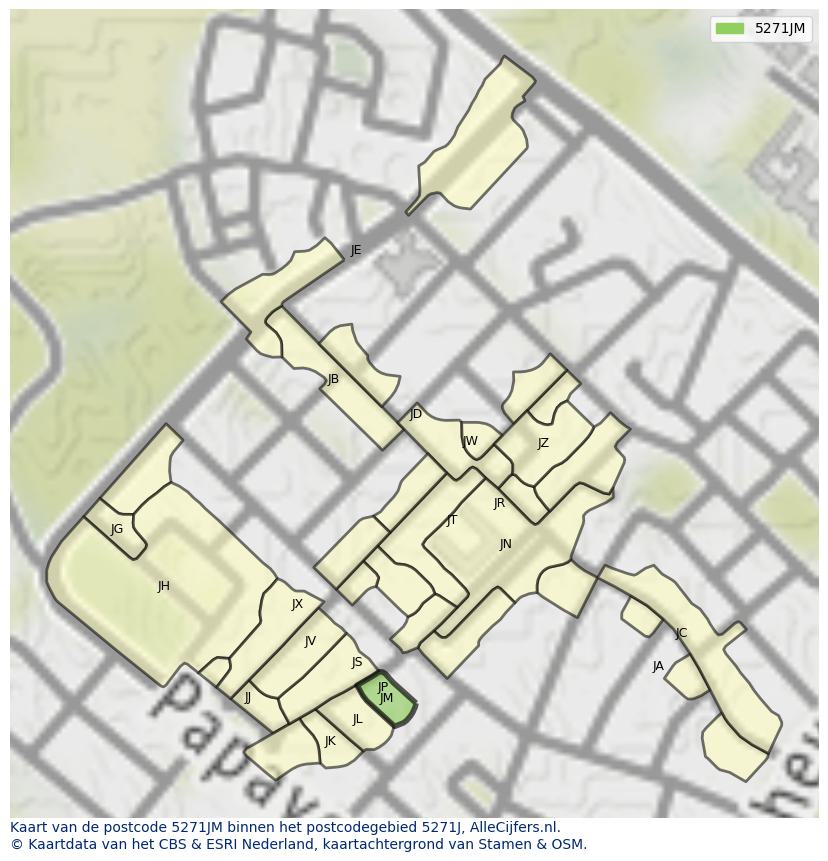 Afbeelding van het postcodegebied 5271 JM op de kaart.