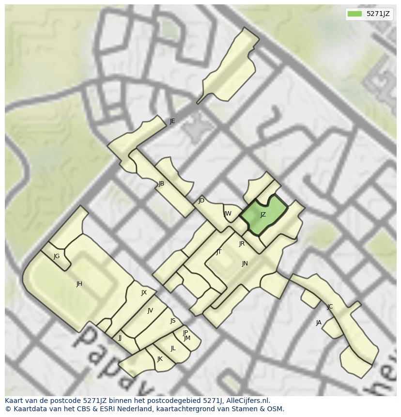 Afbeelding van het postcodegebied 5271 JZ op de kaart.