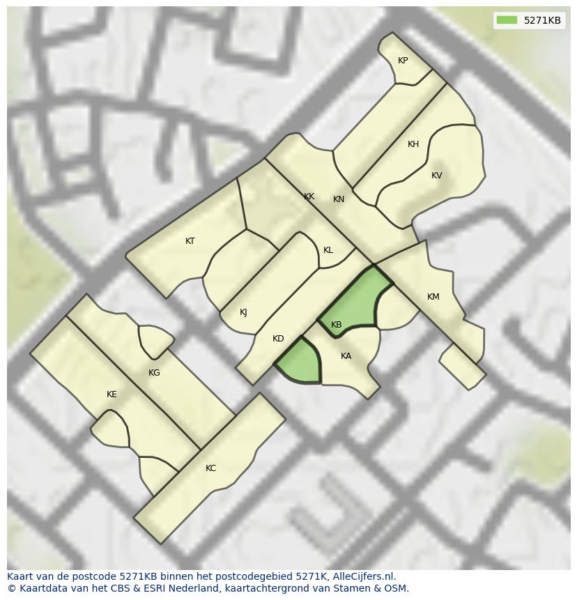 Afbeelding van het postcodegebied 5271 KB op de kaart.