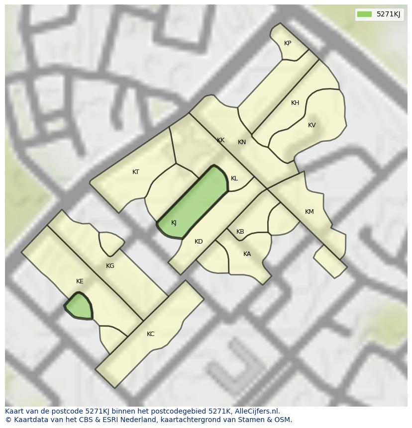 Afbeelding van het postcodegebied 5271 KJ op de kaart.