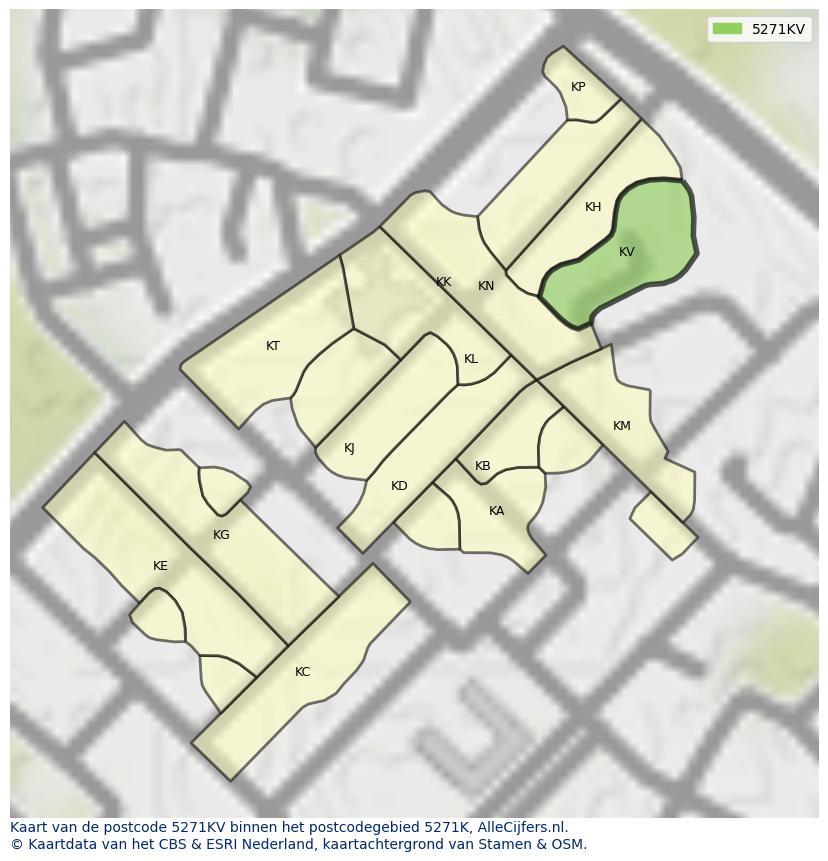 Afbeelding van het postcodegebied 5271 KV op de kaart.