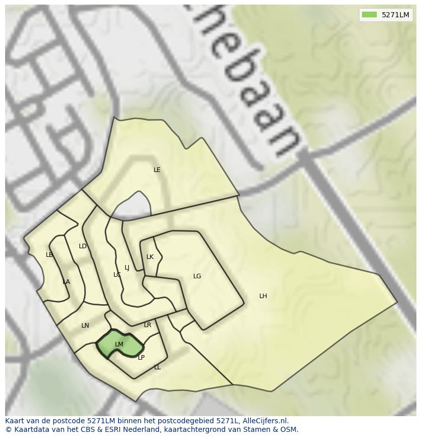 Afbeelding van het postcodegebied 5271 LM op de kaart.