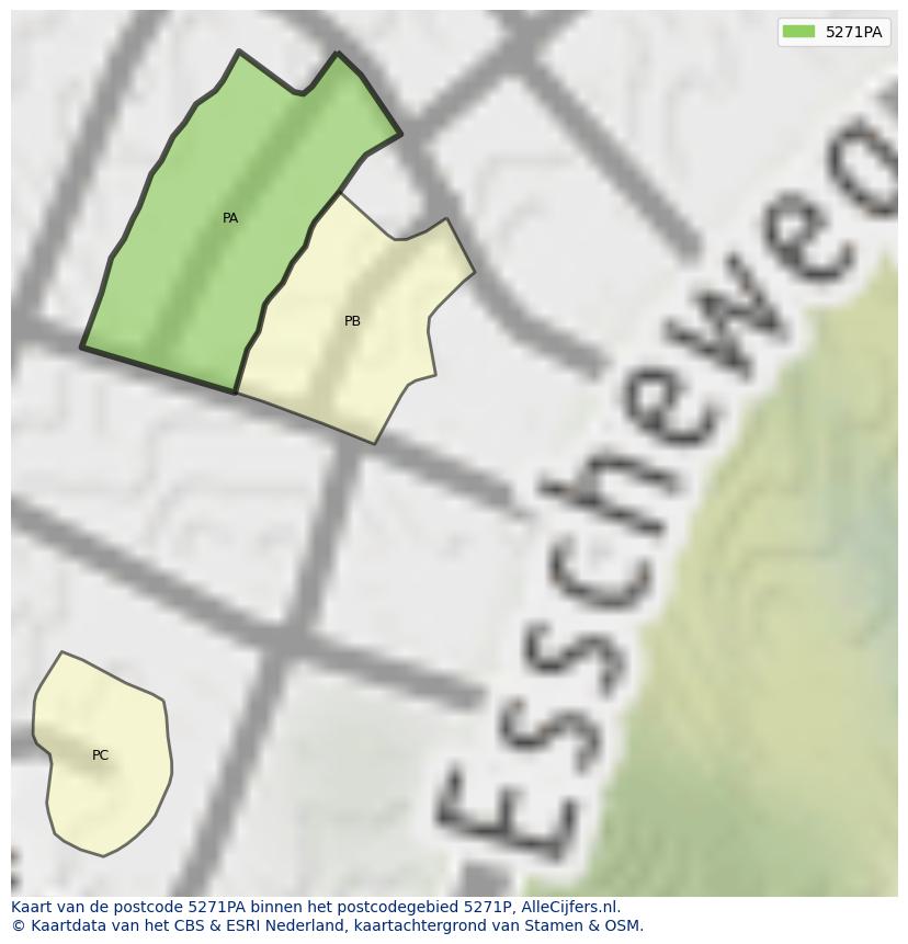 Afbeelding van het postcodegebied 5271 PA op de kaart.