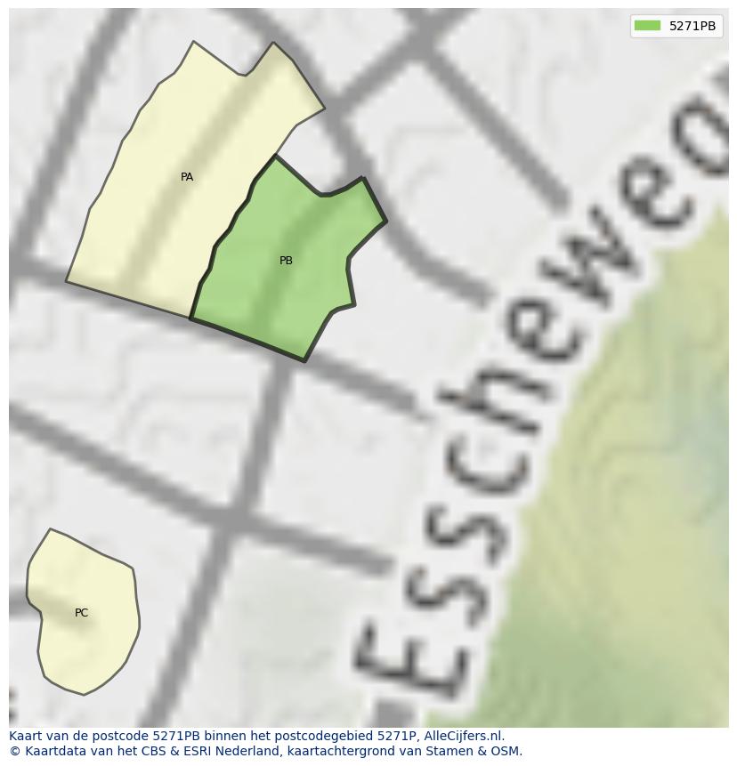 Afbeelding van het postcodegebied 5271 PB op de kaart.