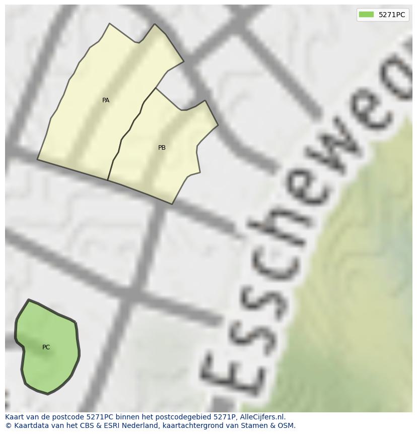 Afbeelding van het postcodegebied 5271 PC op de kaart.
