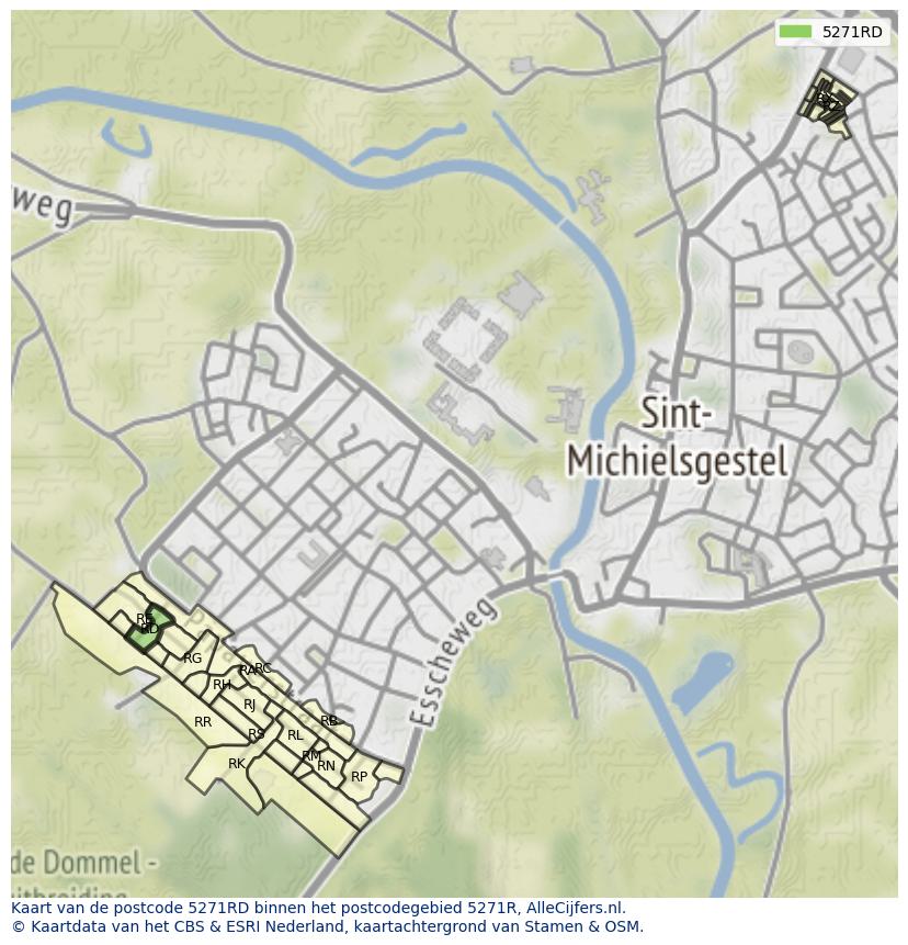 Afbeelding van het postcodegebied 5271 RD op de kaart.