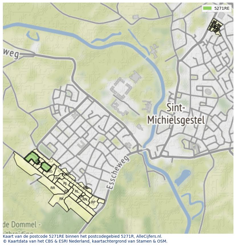 Afbeelding van het postcodegebied 5271 RE op de kaart.
